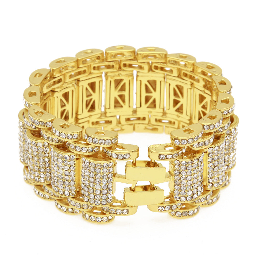 Hip-Hop Diamond-Studded Wide Alloy Men's Bracelet