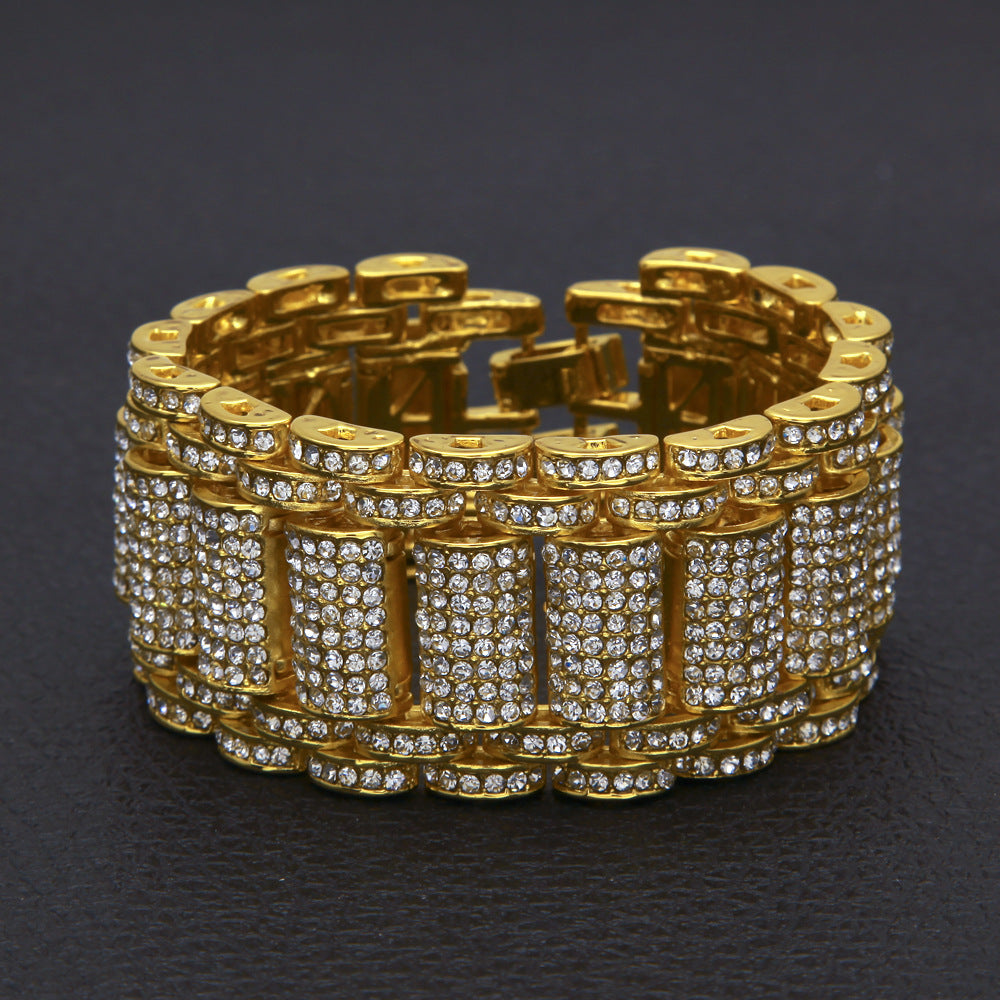 Hip-Hop Diamond-Studded Wide Alloy Men's Bracelet