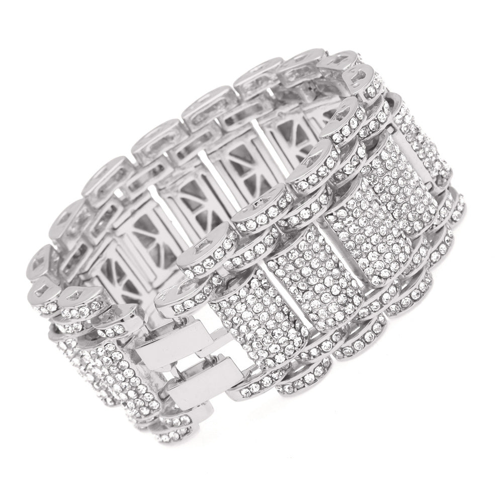 Hip-Hop Diamond-Studded Wide Alloy Men's Bracelet