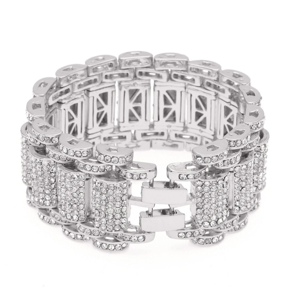 Hip-Hop Diamond-Studded Wide Alloy Men's Bracelet