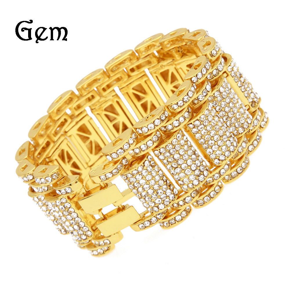 Hip-Hop Diamond-Studded Wide Alloy Men's Bracelet