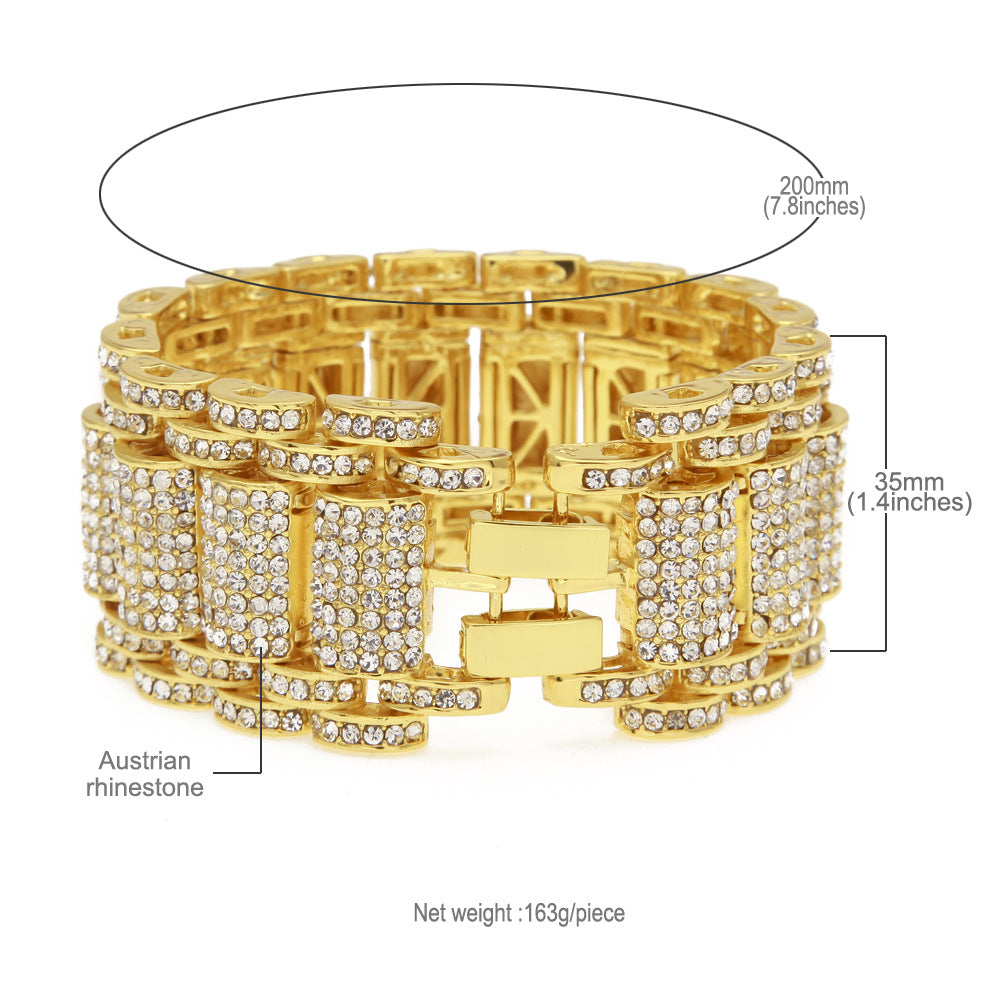 Hip-Hop Diamond-Studded Wide Alloy Men's Bracelet