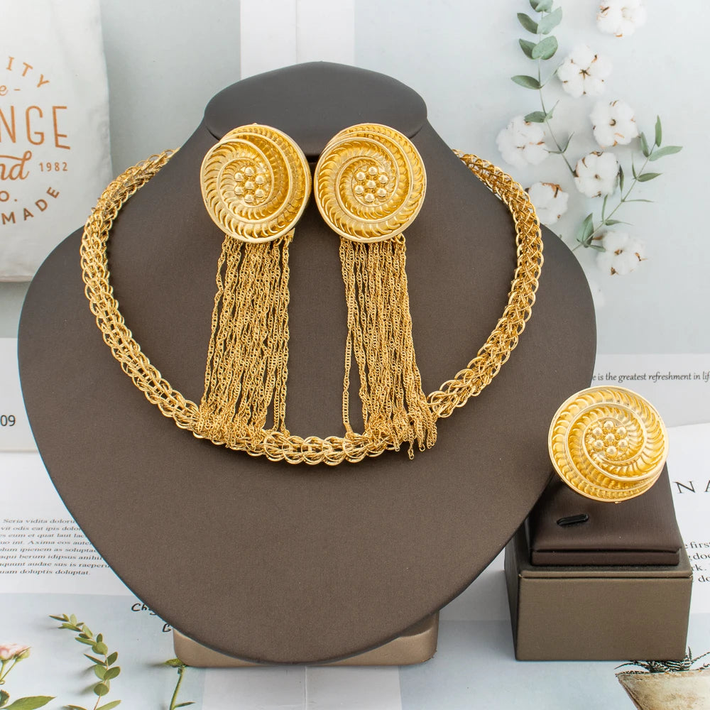dubai jewelry set for women ring earrings set.
