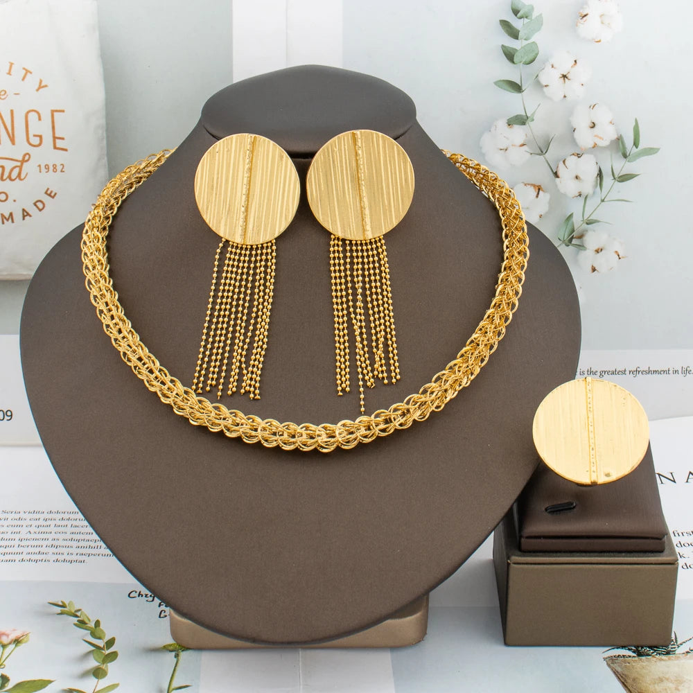 dubai jewelry set for women ring earrings set.