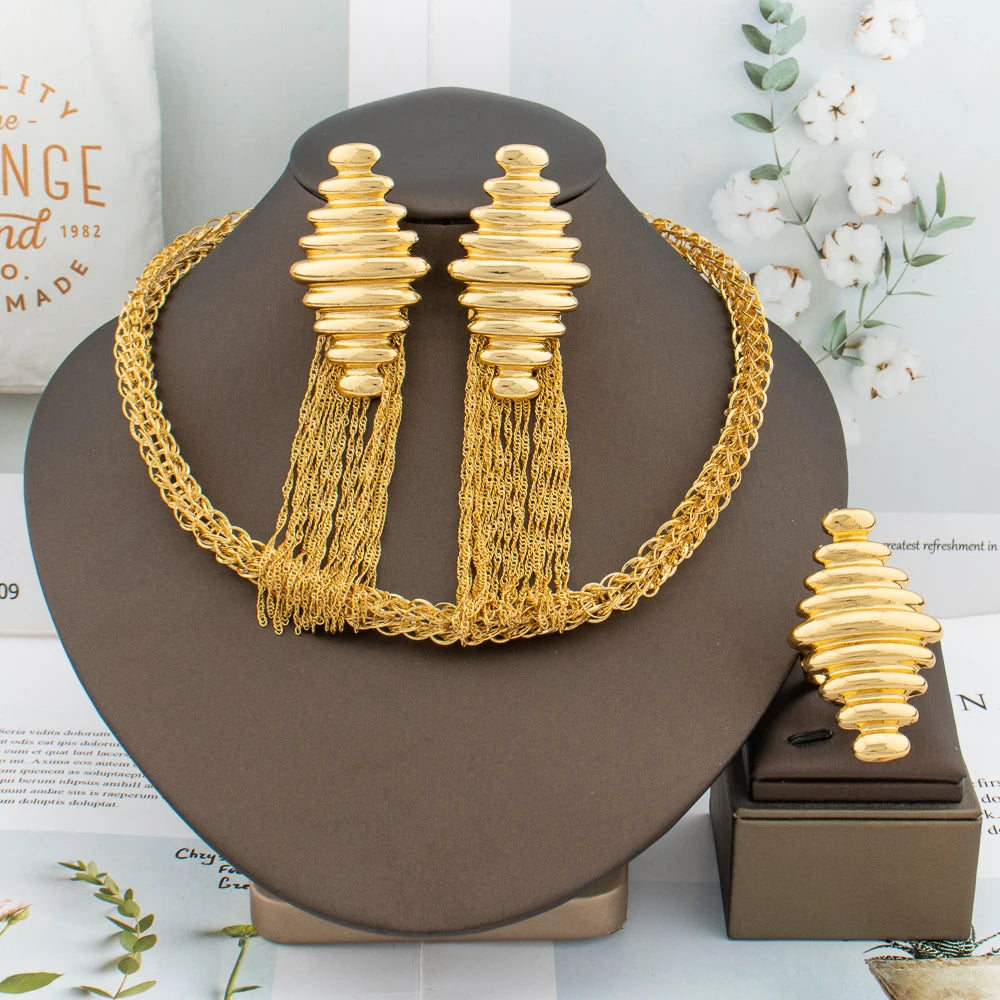 dubai jewelry set for women ring earrings set.