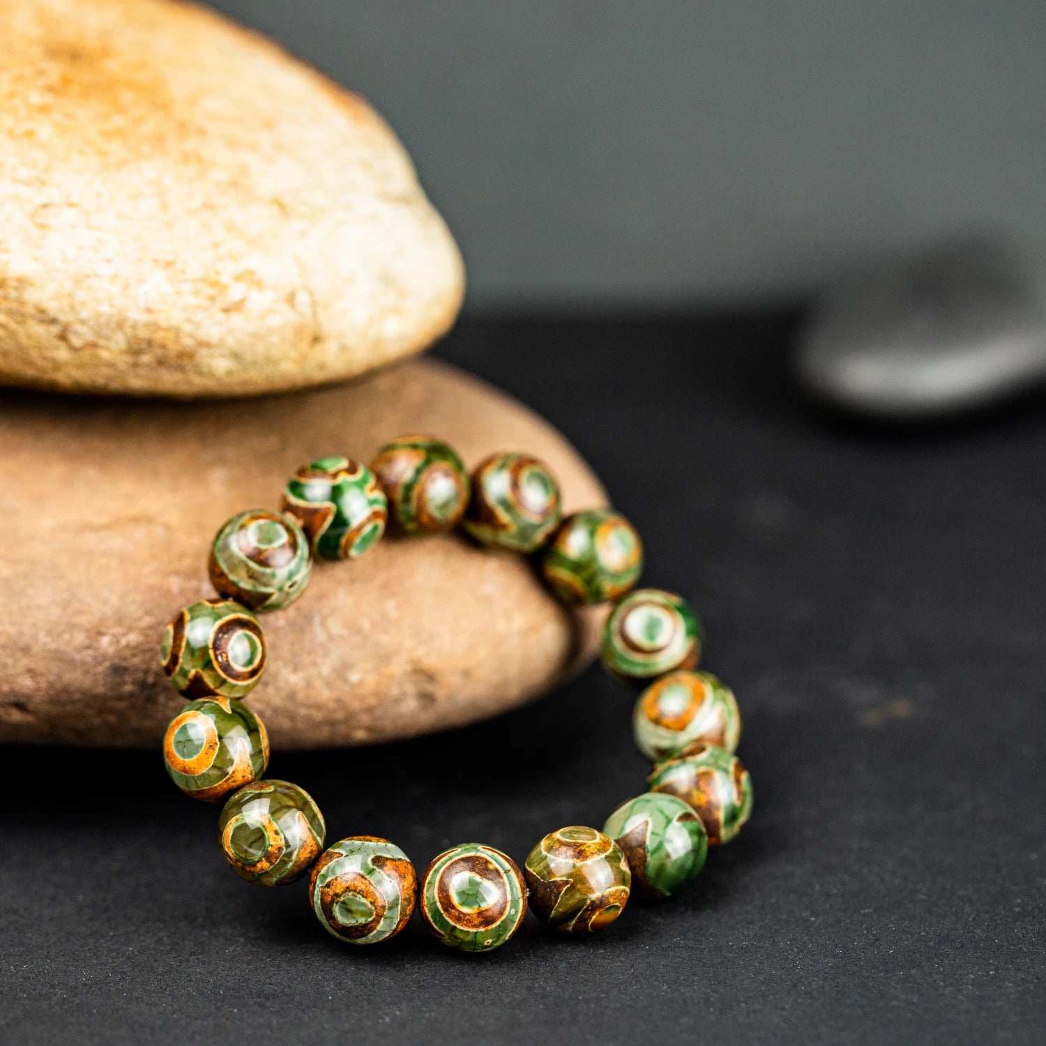 14mm Natural Stone Agate Beaded Bracelet Handmade.