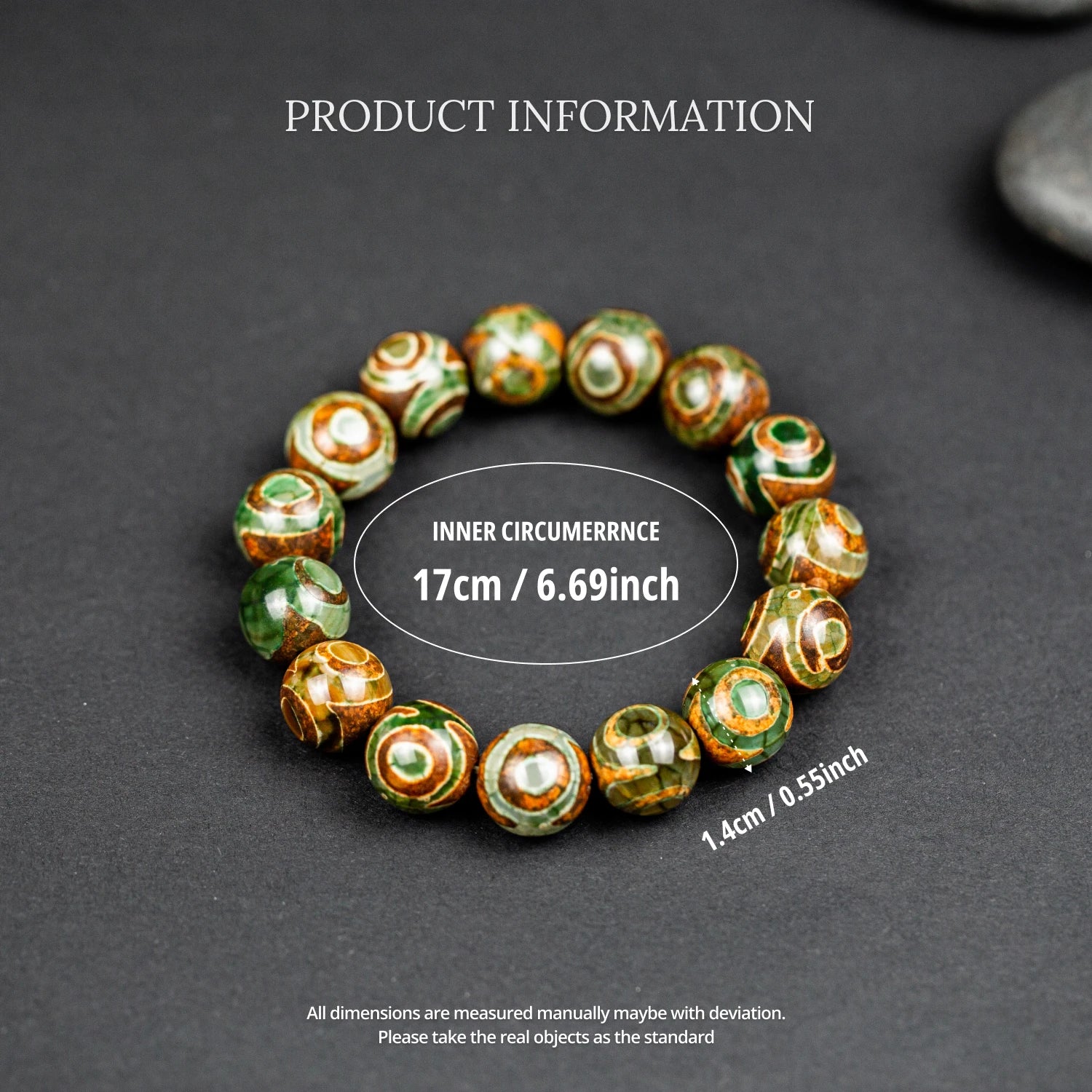 14mm Natural Stone Agate Beaded Bracelet Handmade.