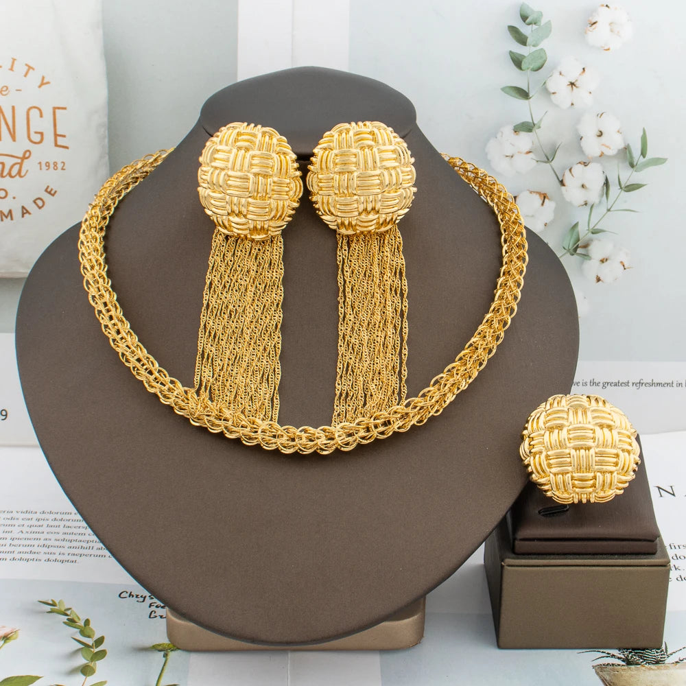 dubai jewelry set for women ring earrings set.