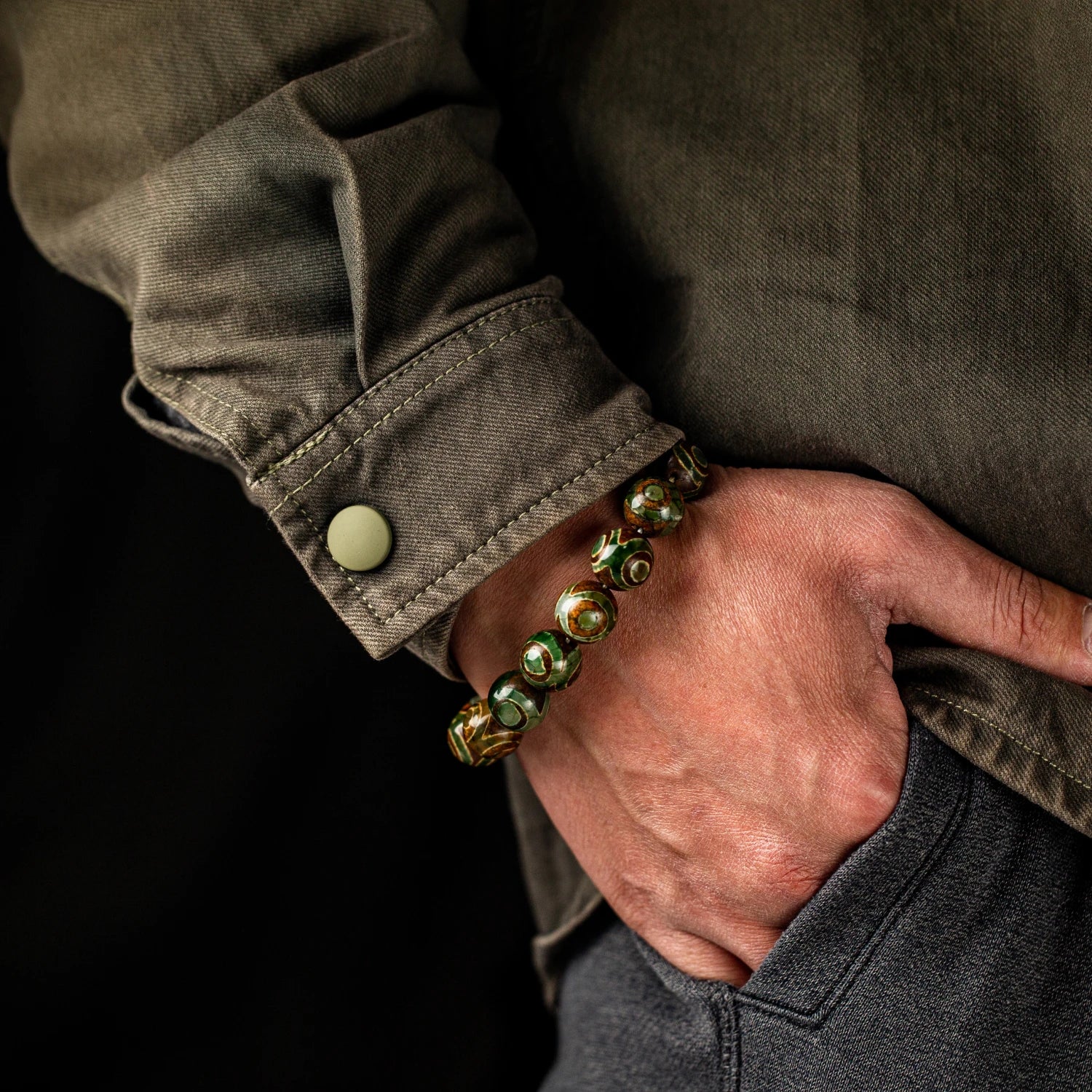14mm Natural Stone Agate Beaded Bracelet Handmade.