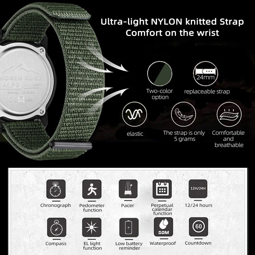 NORTH EDGE ALPS Men's Digital Carbon fiber Watch Shock