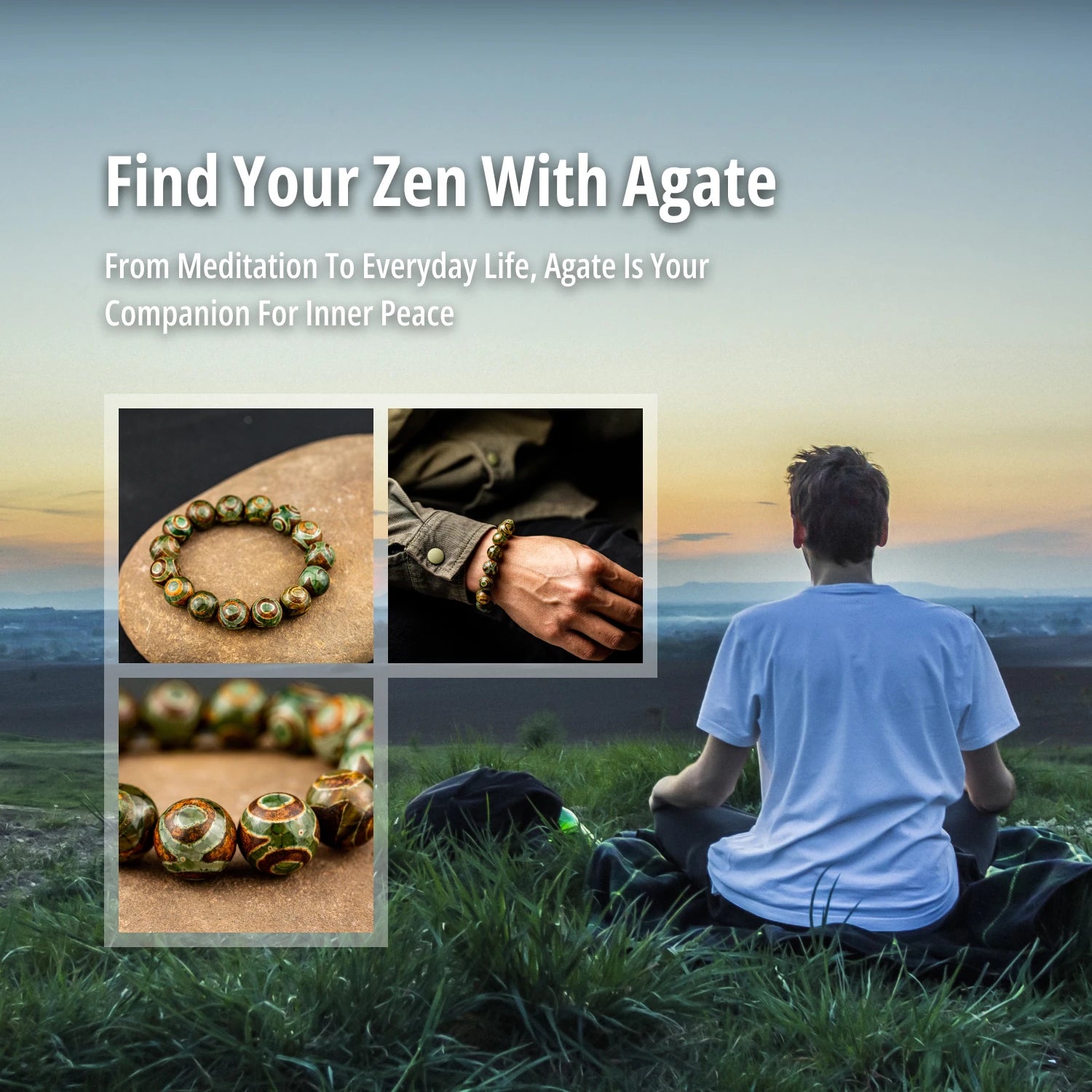 14mm Natural Stone Agate Beaded Bracelet Handmade.