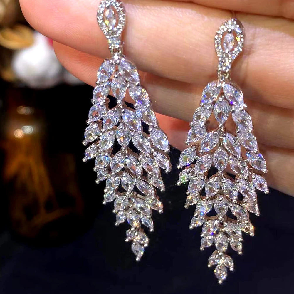 Asnora -Luxury Long Cubic Zirconia Crystal Earring