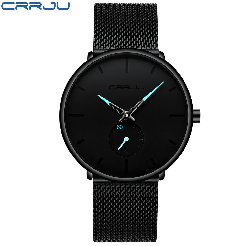 CRRJU New Watches Mens 2019 Man Fashion Simple - Black Black Blue