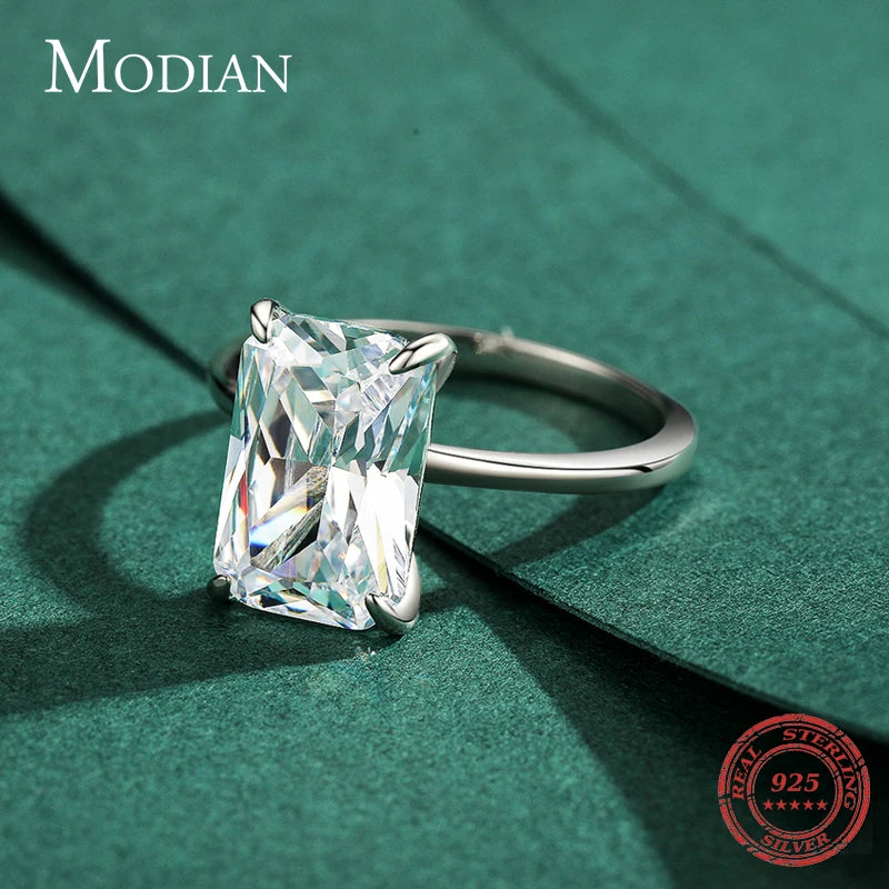 Modian Classic Rectangular Cutting Clear CZ Ring Solid