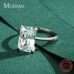 Modian Classic Rectangular Cutting Clear CZ Ring Solid