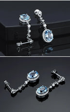 Natural Aquamarine Drop Earrings for Women Sterling
