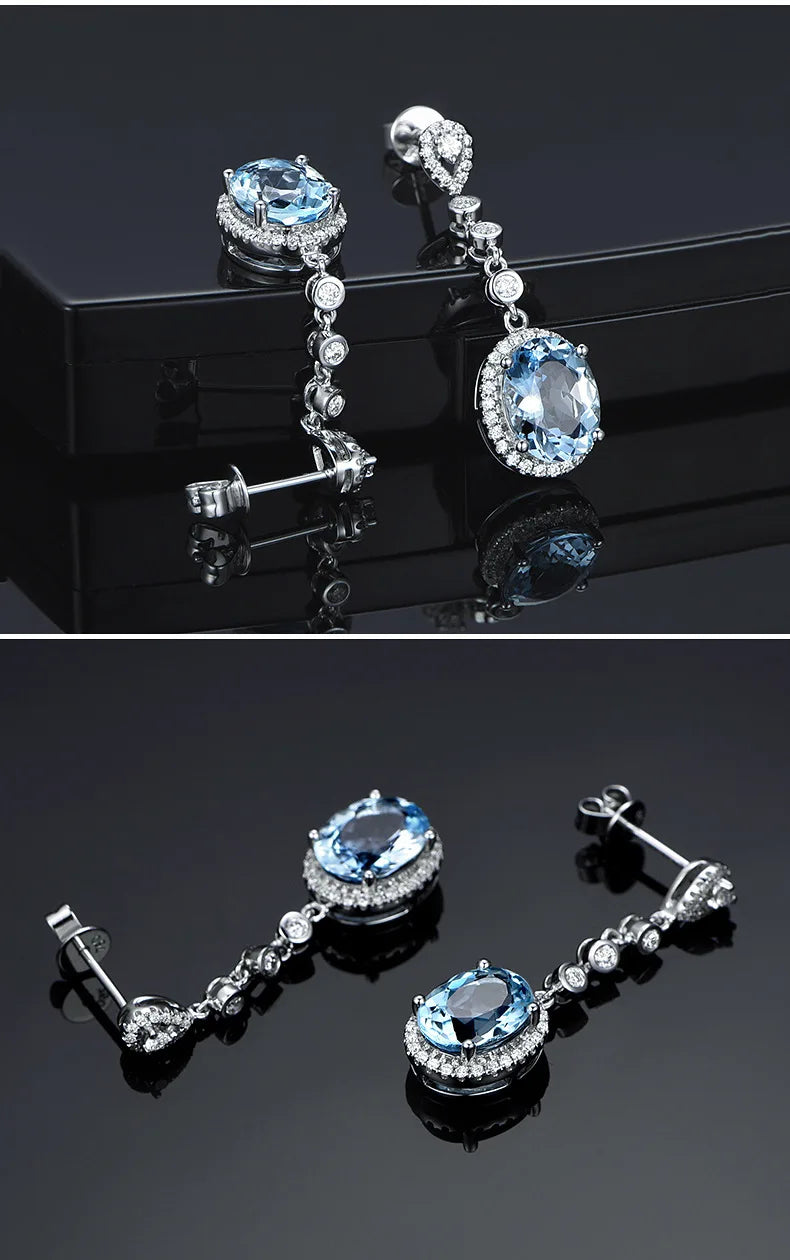 Natural Aquamarine Drop Earrings for Women Sterling