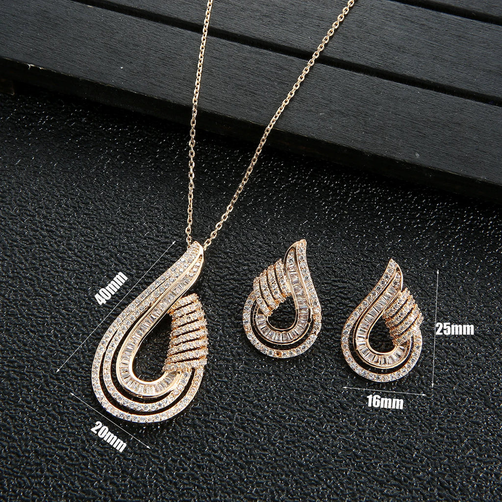 Luxury AAA Zircon U Shape Necklace Earrings  Set