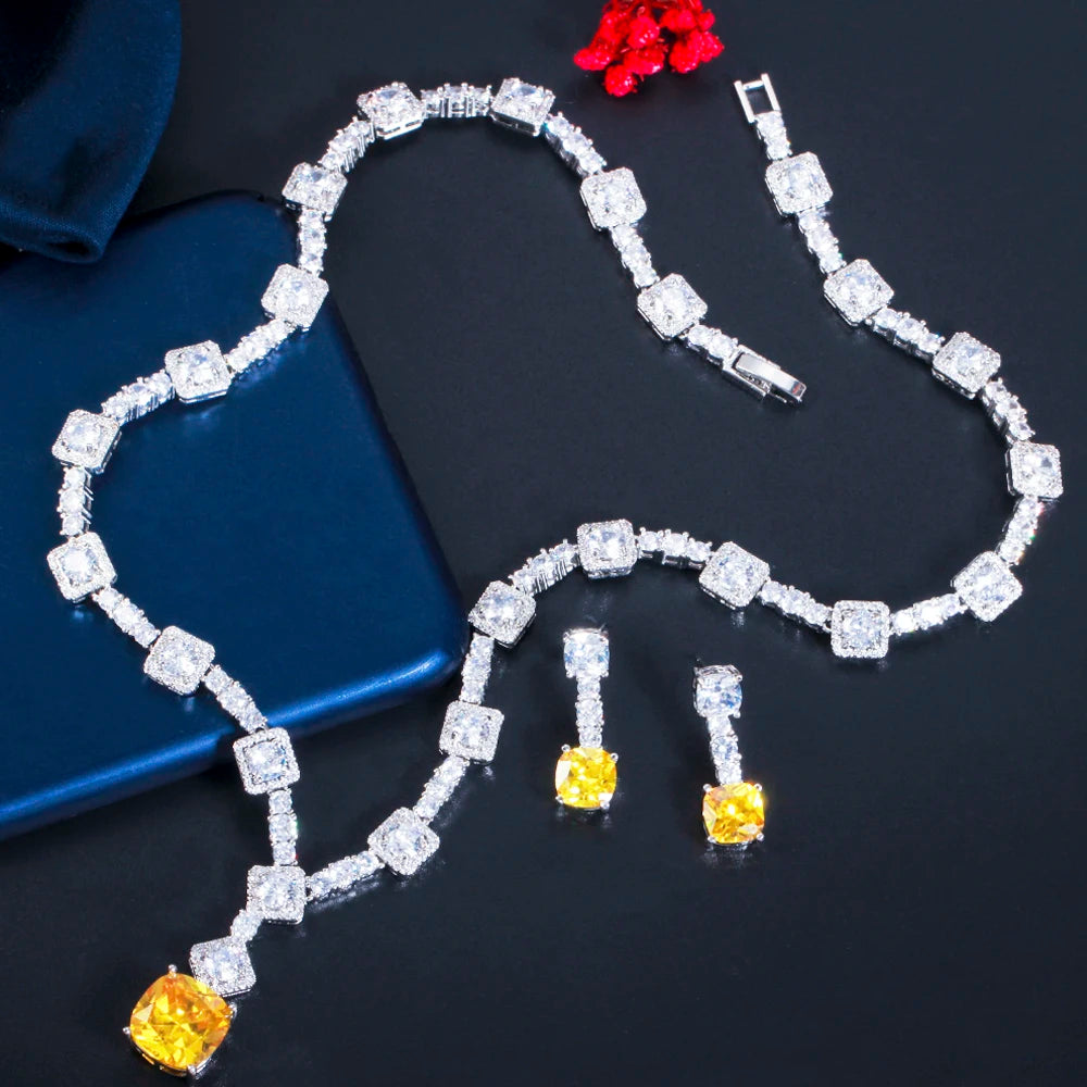 ThreeGraces Elegant Yellow CZ Crystal Silver