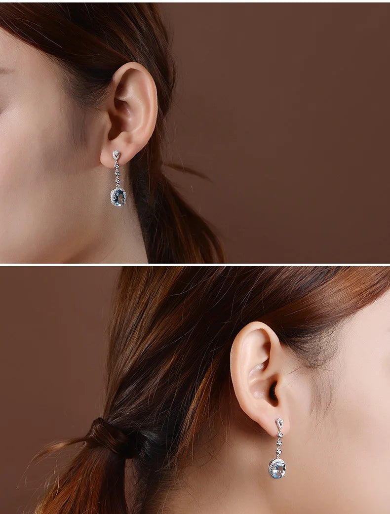 Natural Aquamarine Drop Earrings for Women Sterling