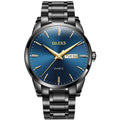 OLEVS Men Watches Waterproof Stainless Steel Quartz - black-blue
