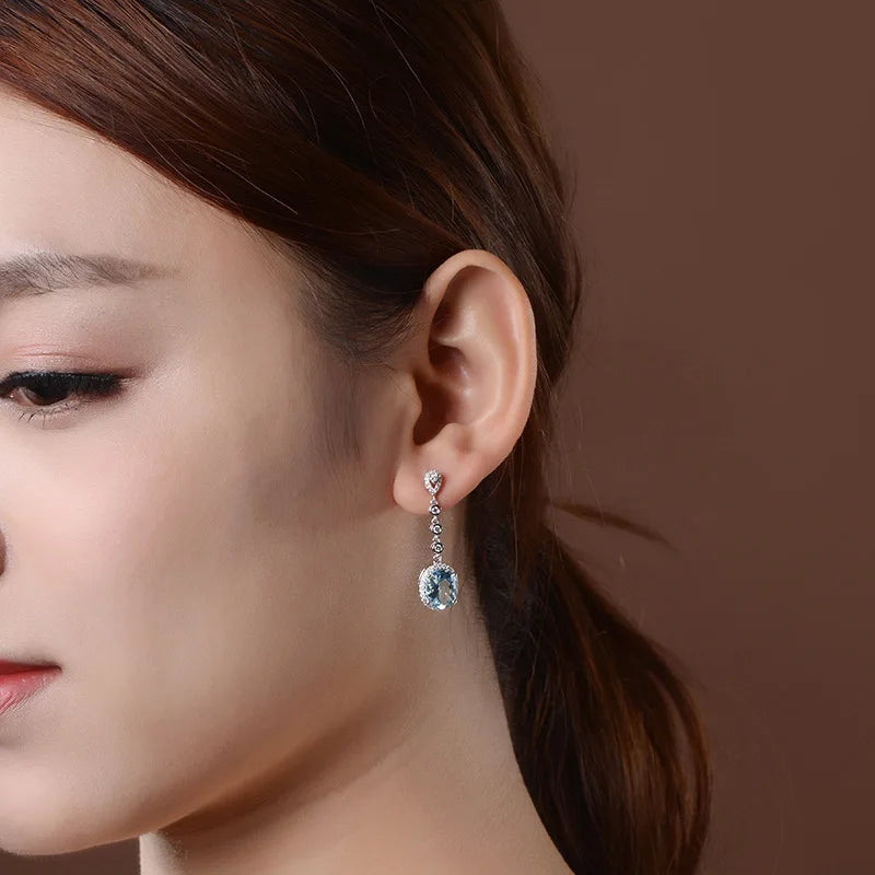 Natural Aquamarine Drop Earrings for Women Sterling - ROYAL BLUE