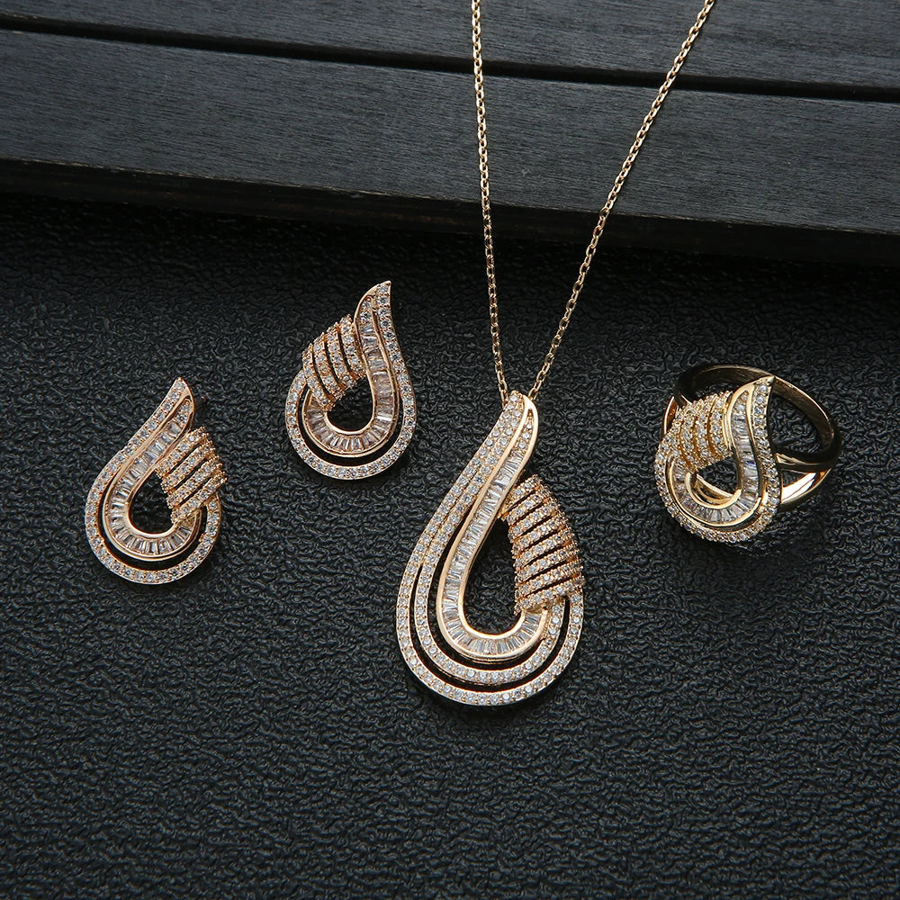 Luxury AAA Zircon U Shape Necklace Earrings  Set