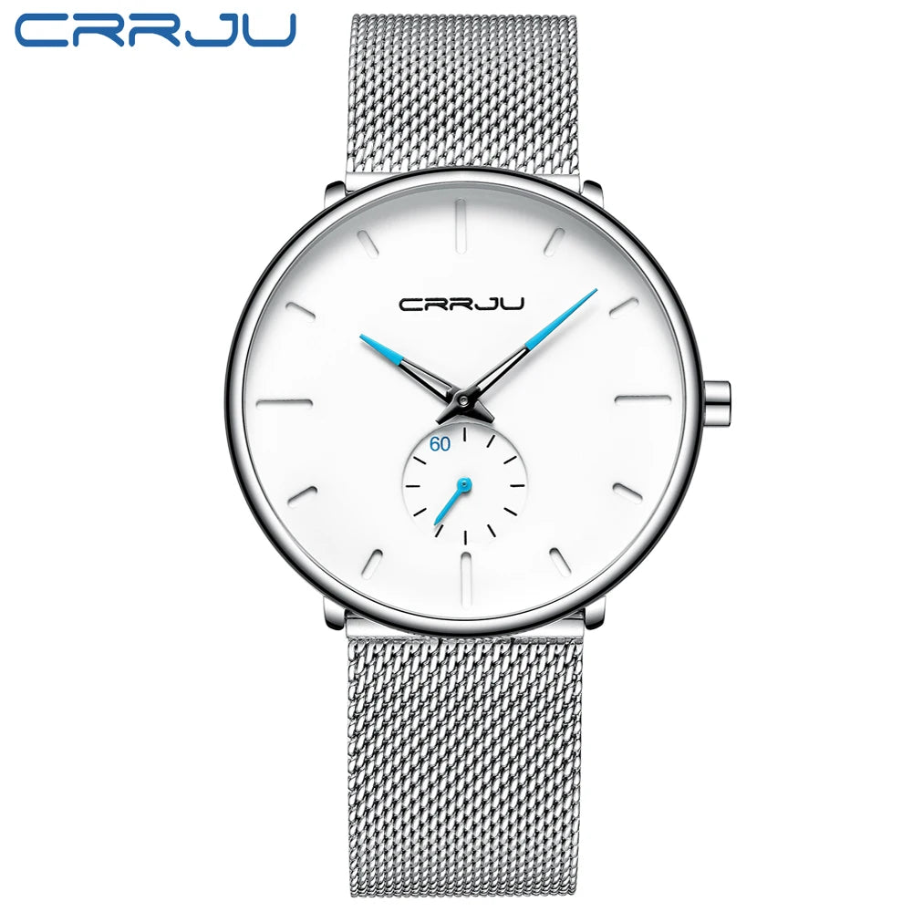 CRRJU New Watches Mens 2019 Man Fashion Simple - Silver white