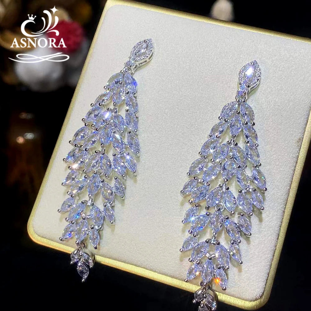 Asnora -Luxury Long Cubic Zirconia Crystal Earring