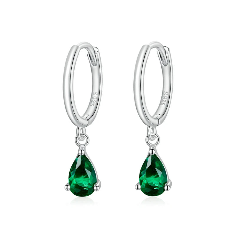 BAMOER Silver ISHWAR Green Water Drop Earrings 925