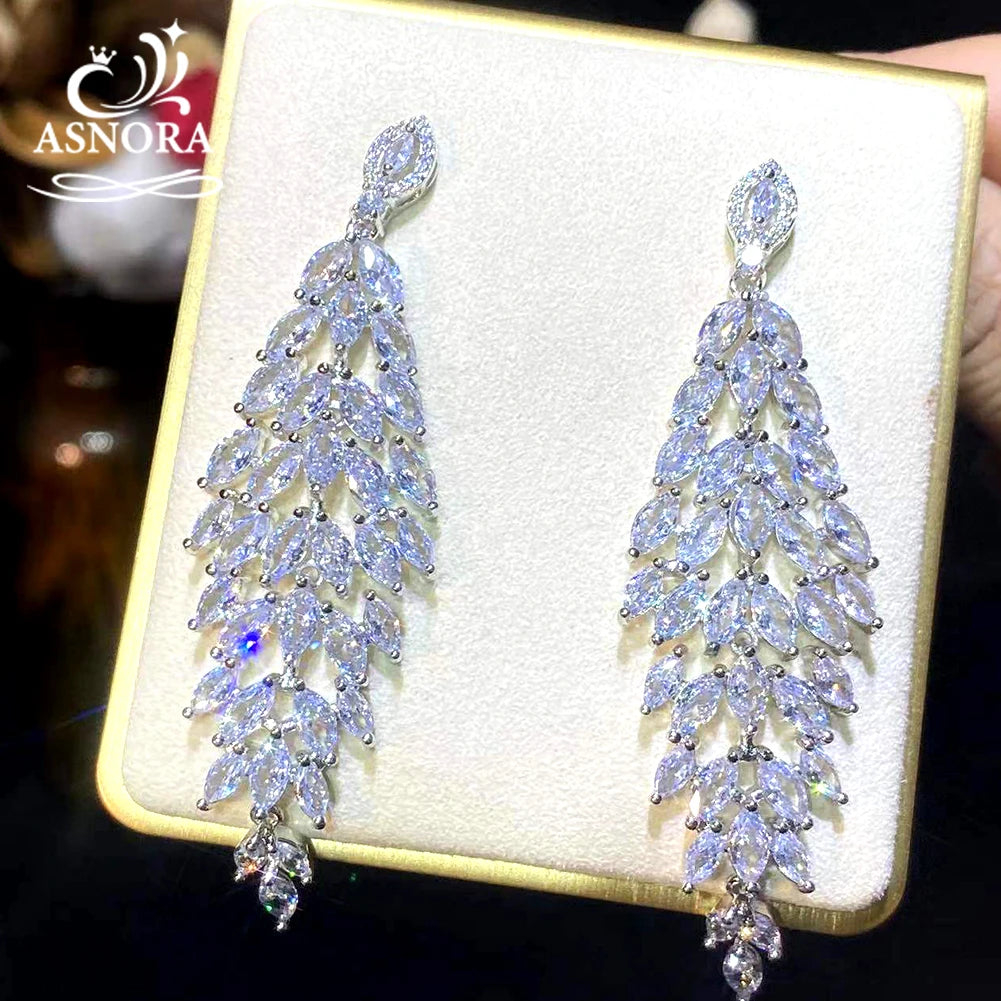 Asnora -Luxury Long Cubic Zirconia Crystal Earring
