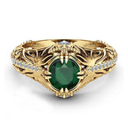 14K Gold Color Emerald Ring for Women Anillos