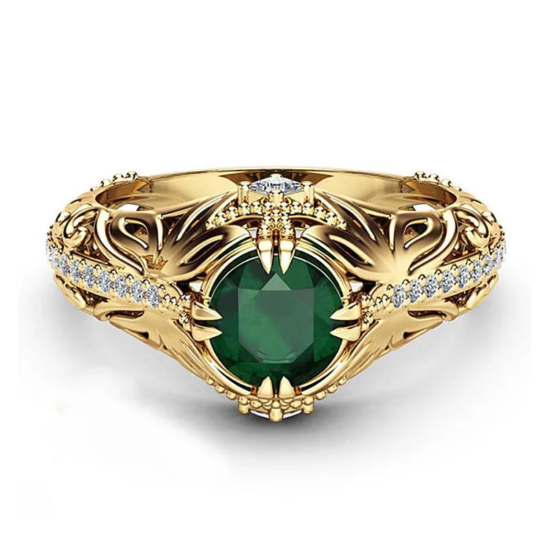 14K Gold Color Emerald Ring for Women Anillos