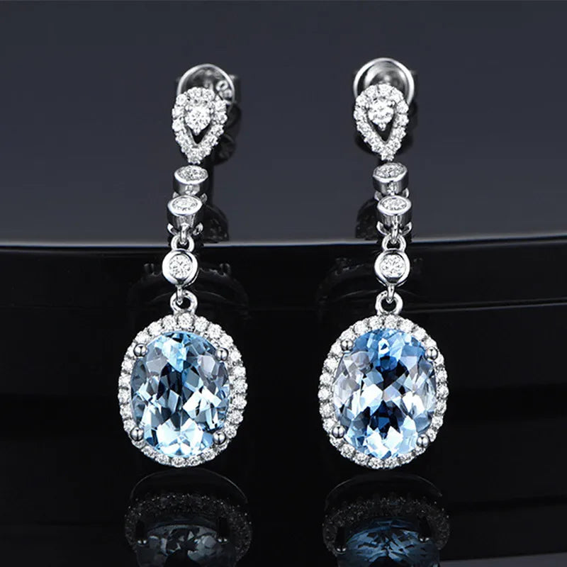 Natural Aquamarine Drop Earrings for Women Sterling