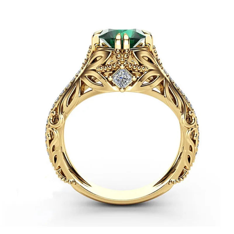 14K Gold Color Emerald Ring for Women Anillos