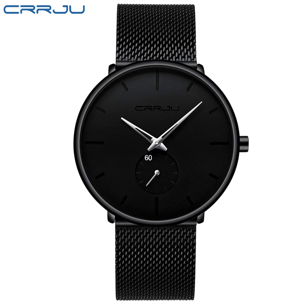 CRRJU New Watches Mens 2019 Man Fashion Simple - Black Black silver
