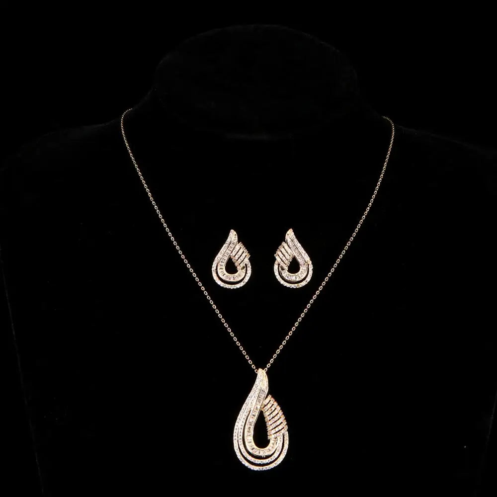 Luxury AAA Zircon U Shape Necklace Earrings  Set