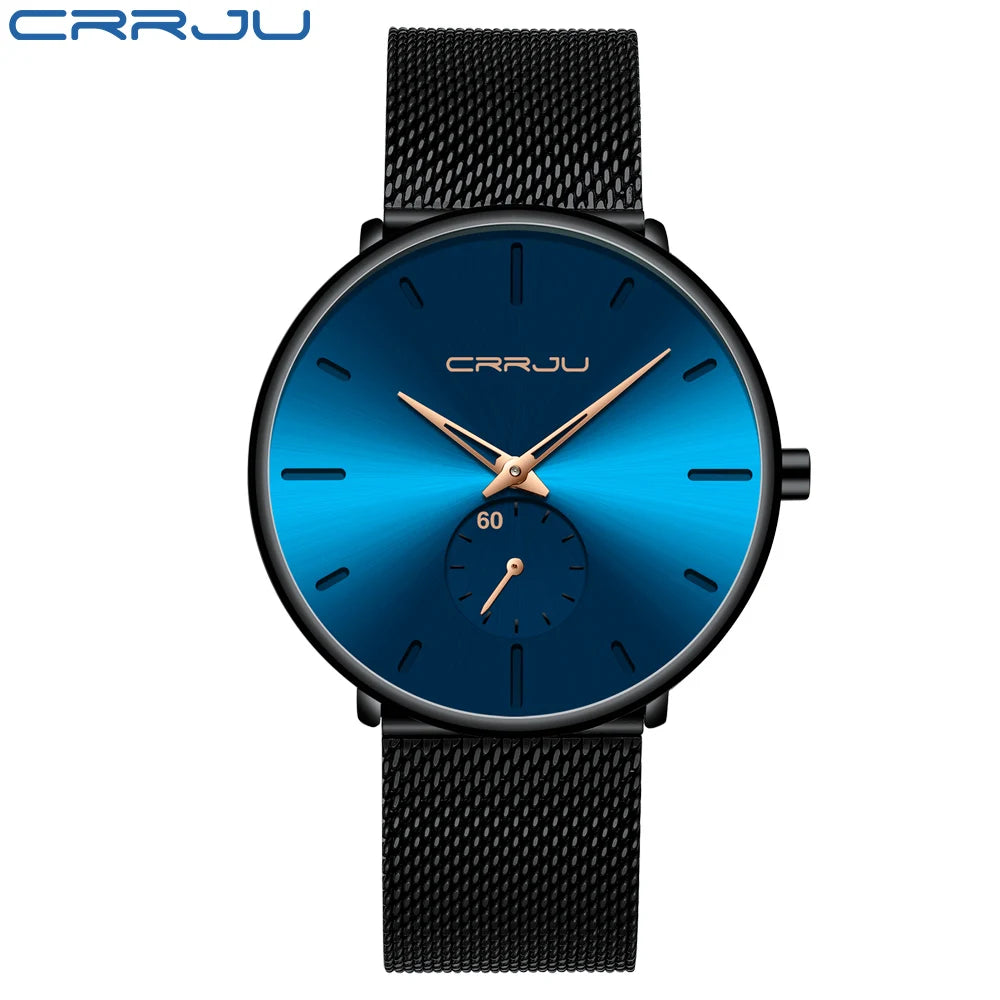 CRRJU New Watches Mens 2019 Man Fashion Simple - Black Blue Rose