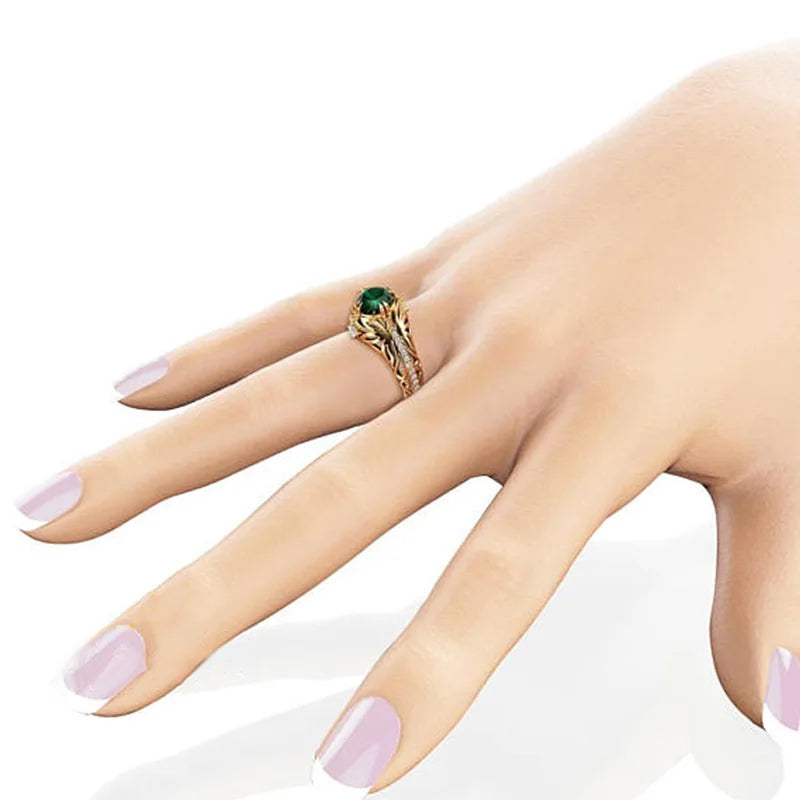 14K Gold Color Emerald Ring for Women Anillos