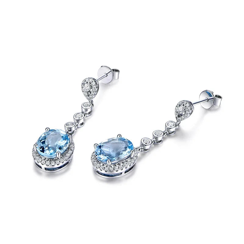 Natural Aquamarine Drop Earrings for Women Sterling