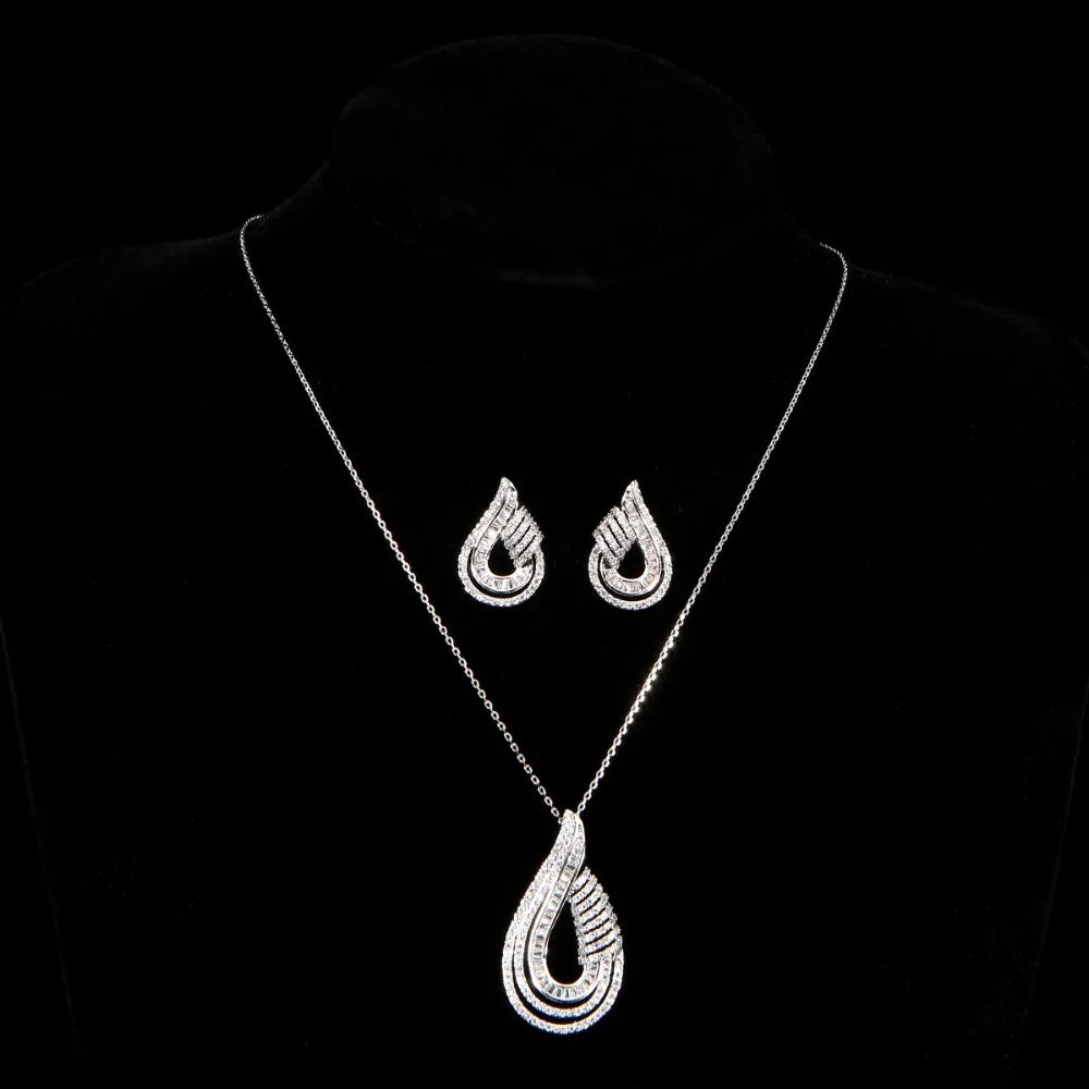 Luxury AAA Zircon U Shape Necklace Earrings  Set