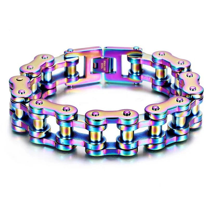 18mm Heavy Punk Rock Men Rainbow Blue Bike Biker