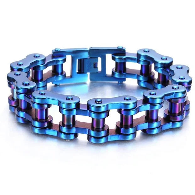 18mm Heavy Punk Rock Men Rainbow Blue Bike Biker