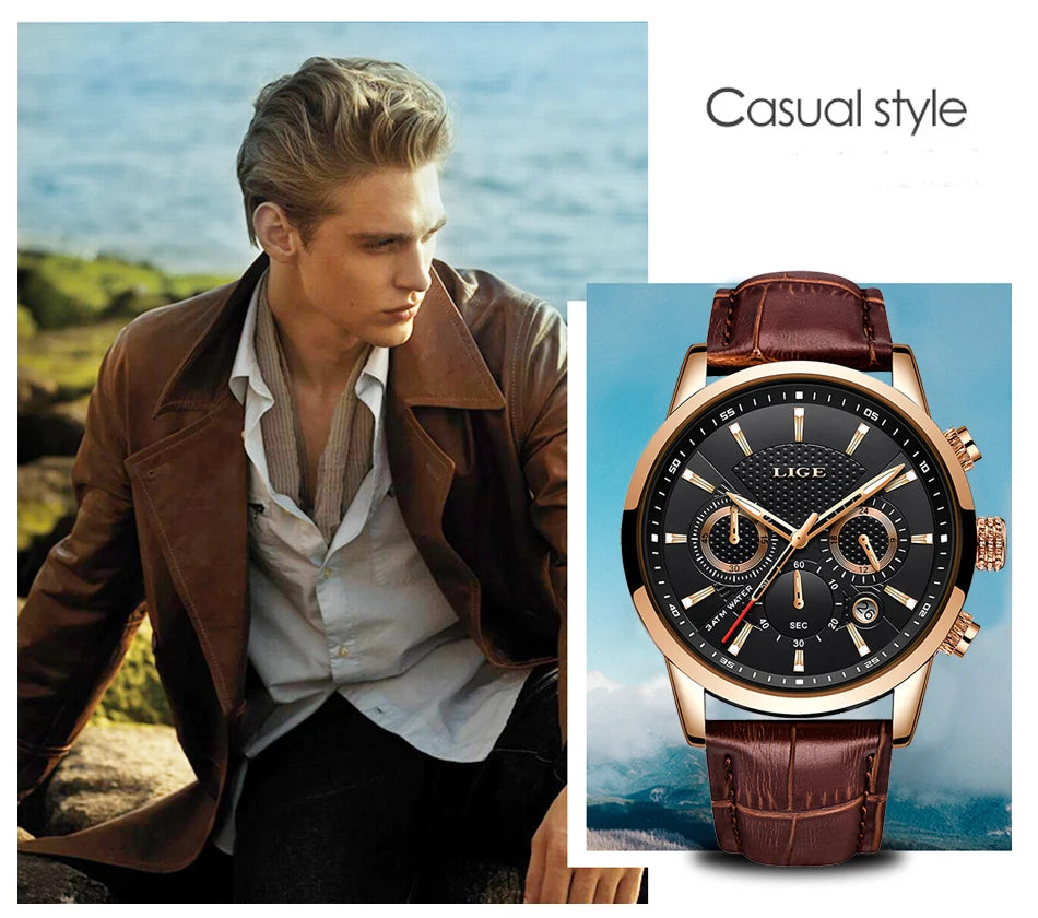 Lige Mens Watches Luxury Waterproof Sport Man