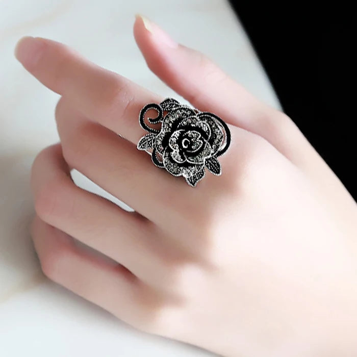 Ajojewel Black Crystal Rhinestone Rose Flower