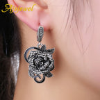 Ajojewel Rose Fleur en Strass Cristal Noir
