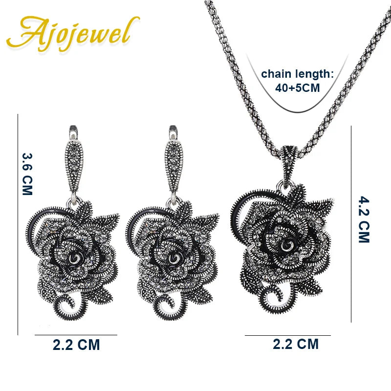 Ajojewel Black Crystal Rhinestone Rose Flower
