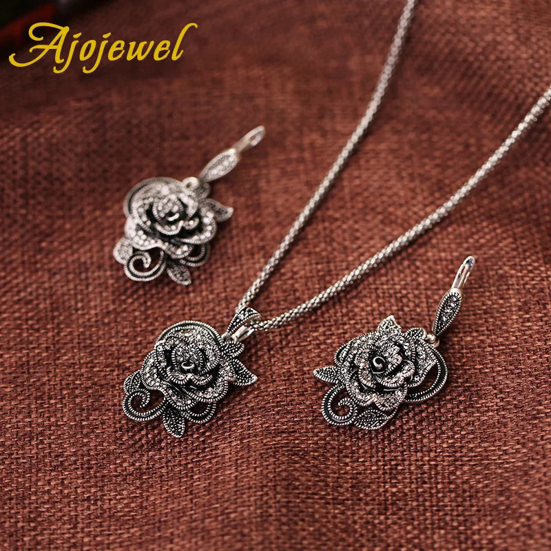 Ajojewel Black Crystal Rhinestone Rose Flower