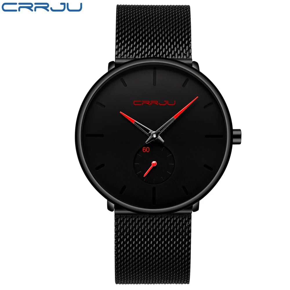 CRRJU New Watches Mens 2019 Man Fashion Simple - Black Black red