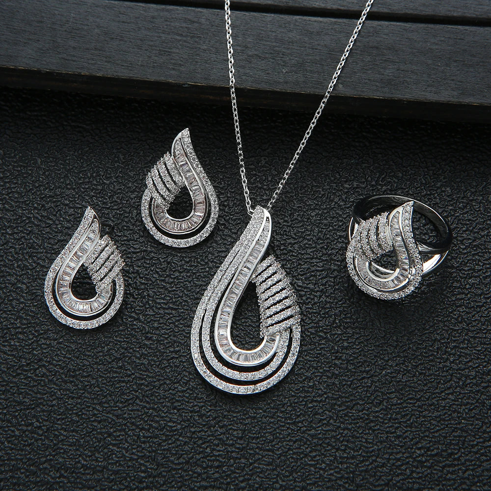Luxury AAA Zircon U Shape Necklace Earrings  Set